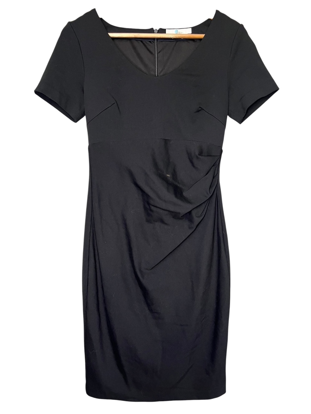 Boden Black Ruched Side Sheath Dress Size US 6P Petite Short Sleeve Bodycon LBD